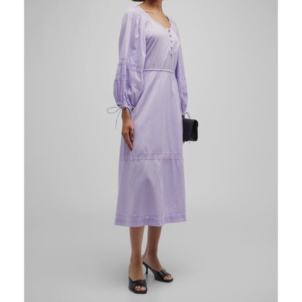 Harshman |  Belle Blouson Sleeve Lace-Trim Midi Dress
